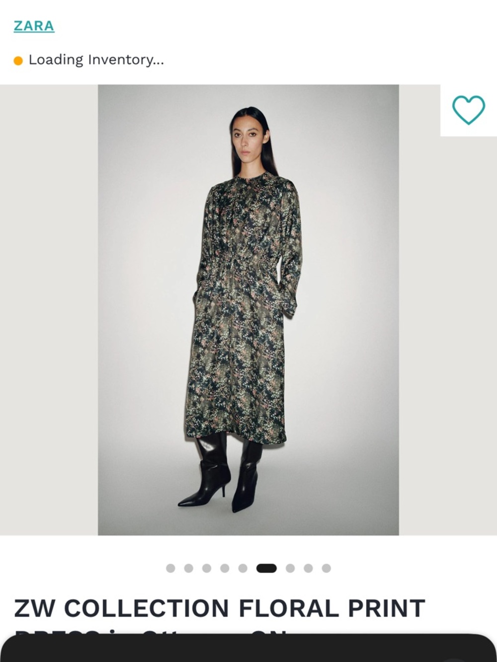 ZARA Green Floral-Print Long Sleeve Midi Dress